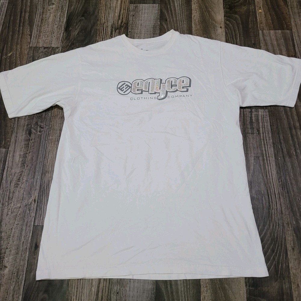 Vintage Enyce 10 Years Still In The Game T-Shirt XL White Glitter Logo Y2K